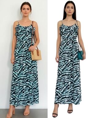 Gianni Bini Tie Dye Ruffle Spaghetti Strap Party Maxi Dress